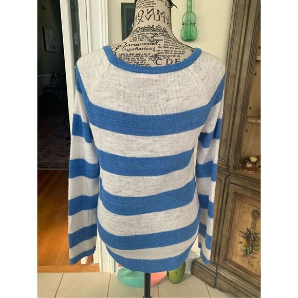 Lilly Pulitzer Sweater Women Small Blue White Pullover Striped Sheer Scoop Neck - Picture 4 of 5
